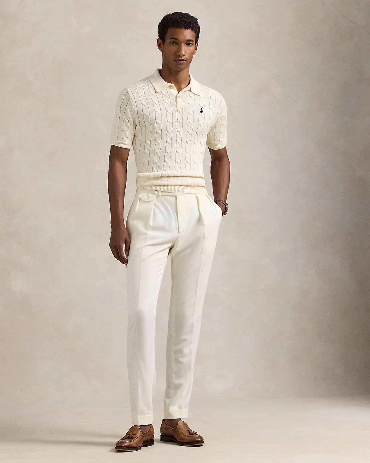 Cable-Knit Cotton Polo Sweater