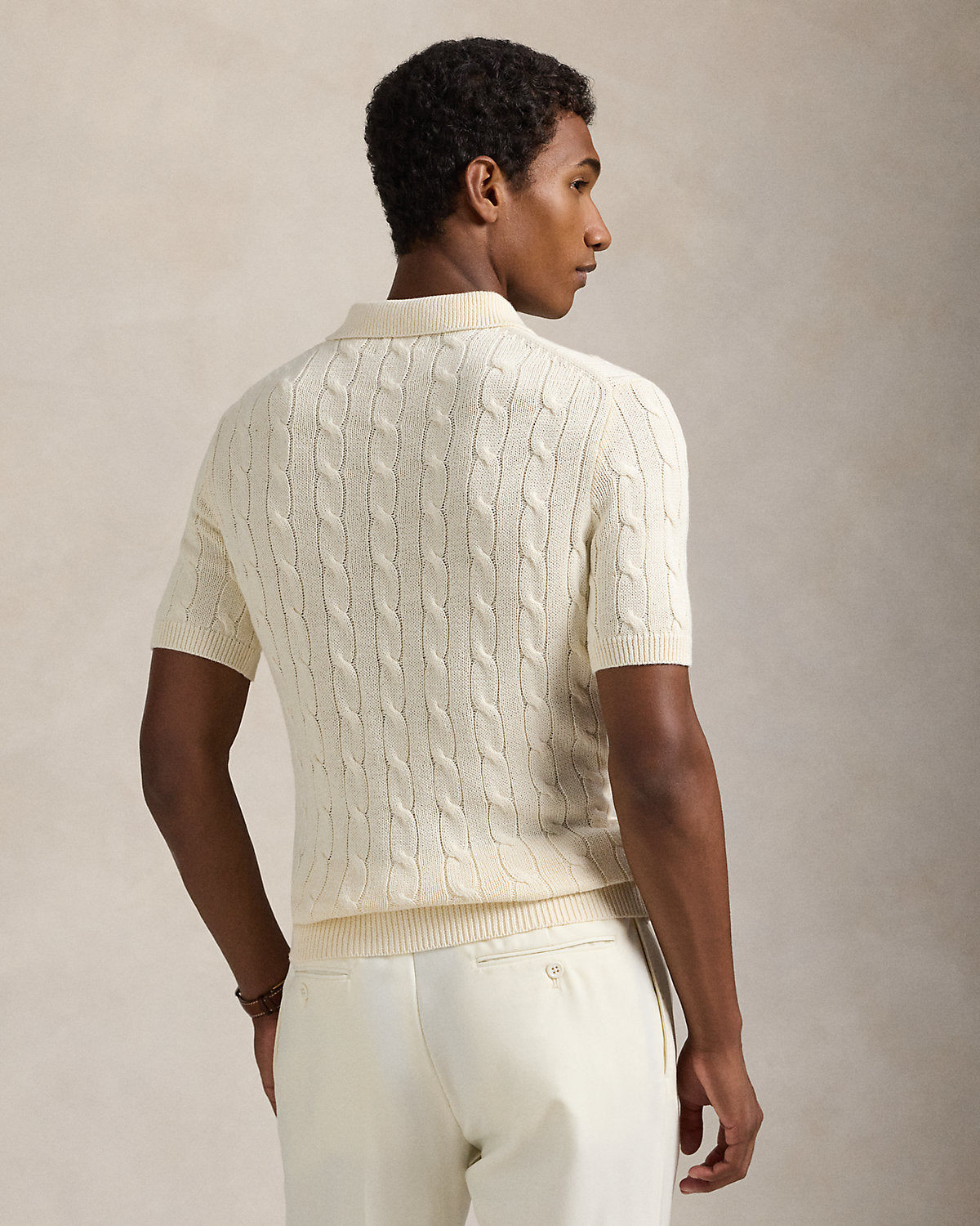 Cable-Knit Cotton Polo Sweater