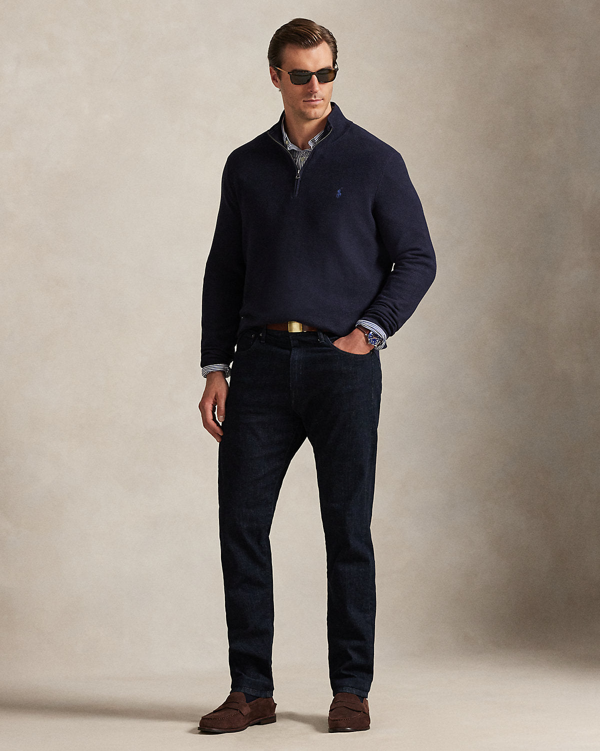 Mesh-Knit Cotton Quarter-Zip Sweater