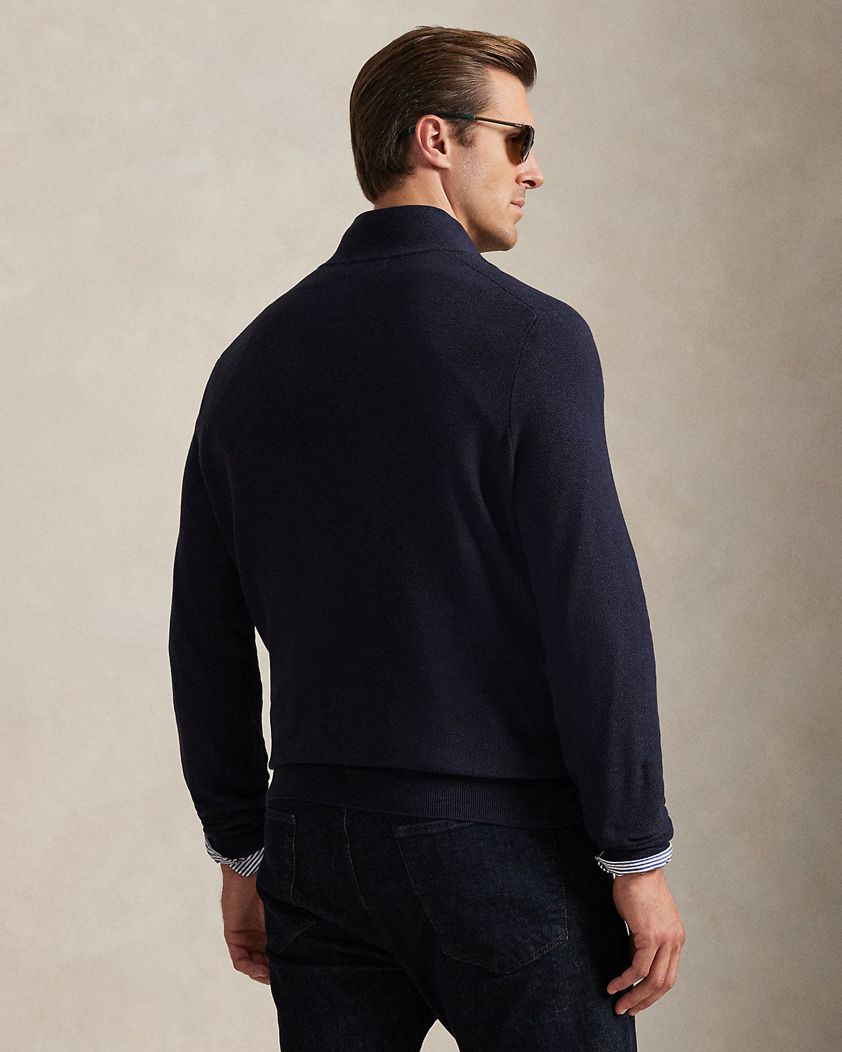 Mesh-Knit Cotton Quarter-Zip Sweater