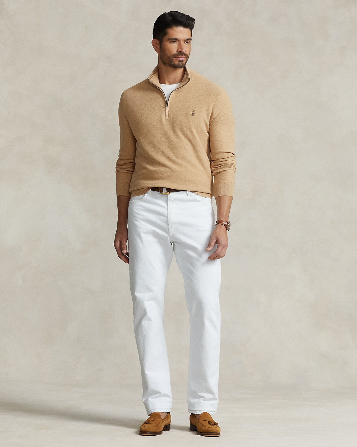 Mesh-Knit Cotton Quarter-Zip Sweater