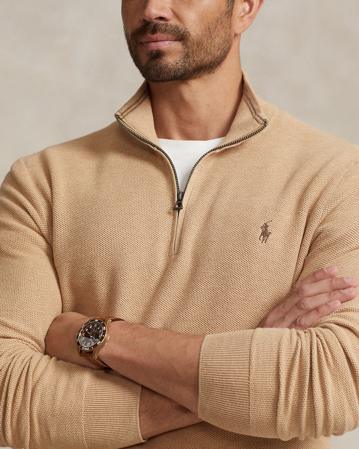 Mesh-Knit Cotton Quarter-Zip Sweater