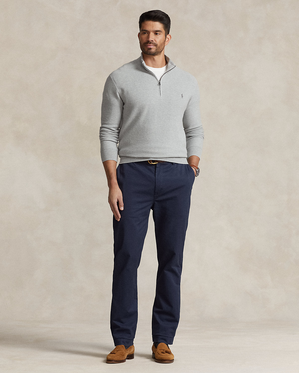 Mesh-Knit Cotton Quarter-Zip Sweater