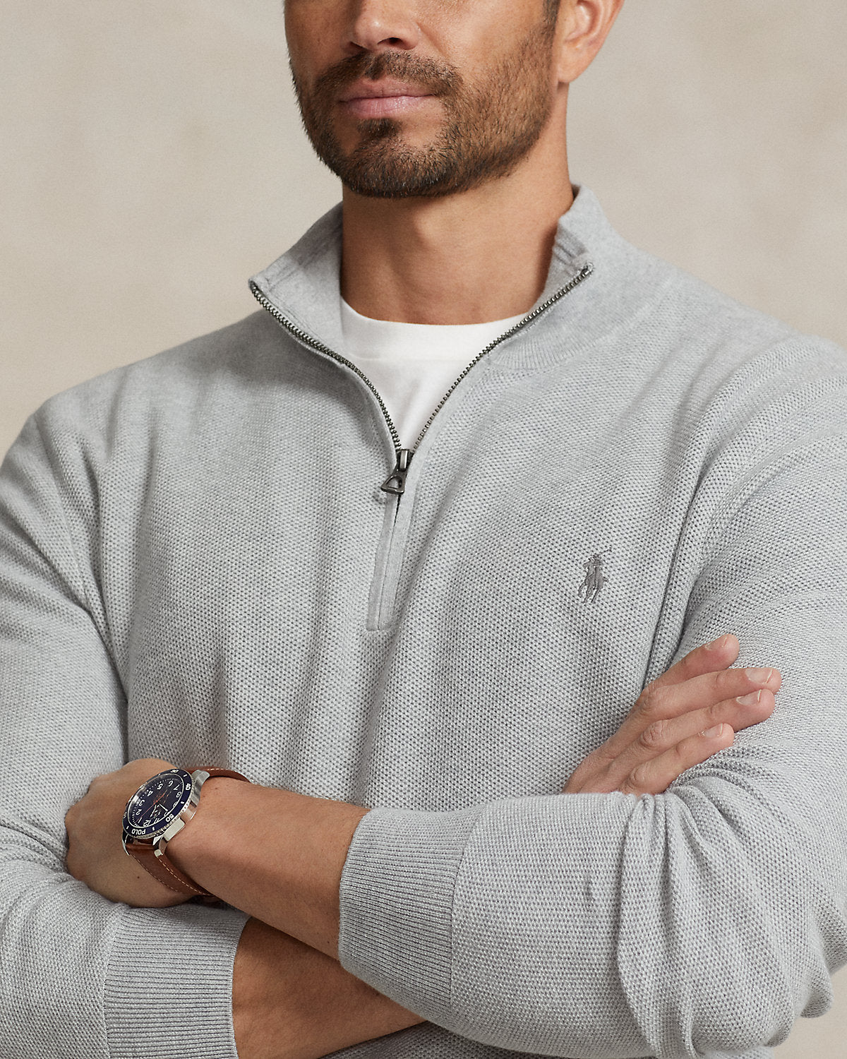 Mesh-Knit Cotton Quarter-Zip Sweater