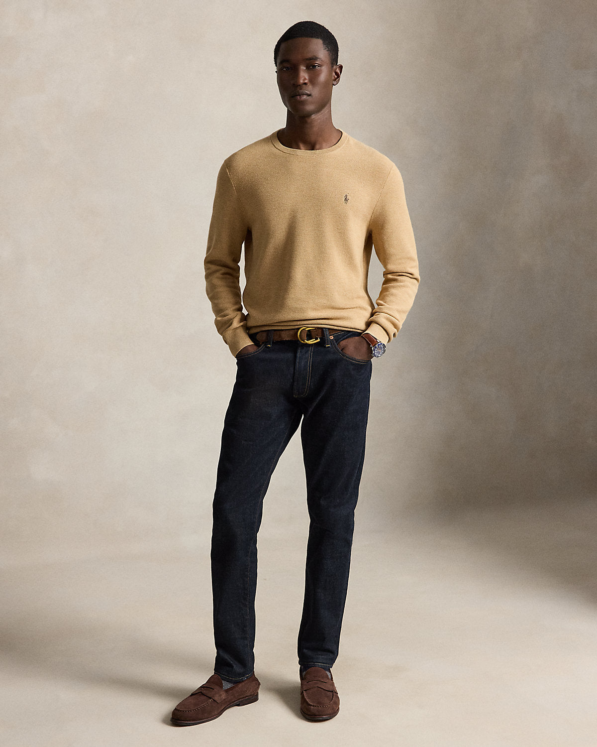 Mesh-Knit Cotton Crewneck Sweater