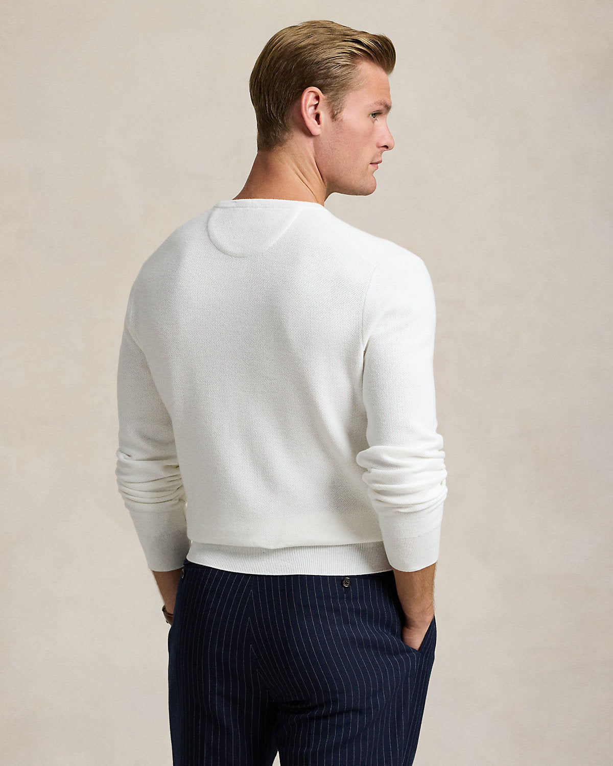 Mesh-Knit Cotton Crewneck Sweater