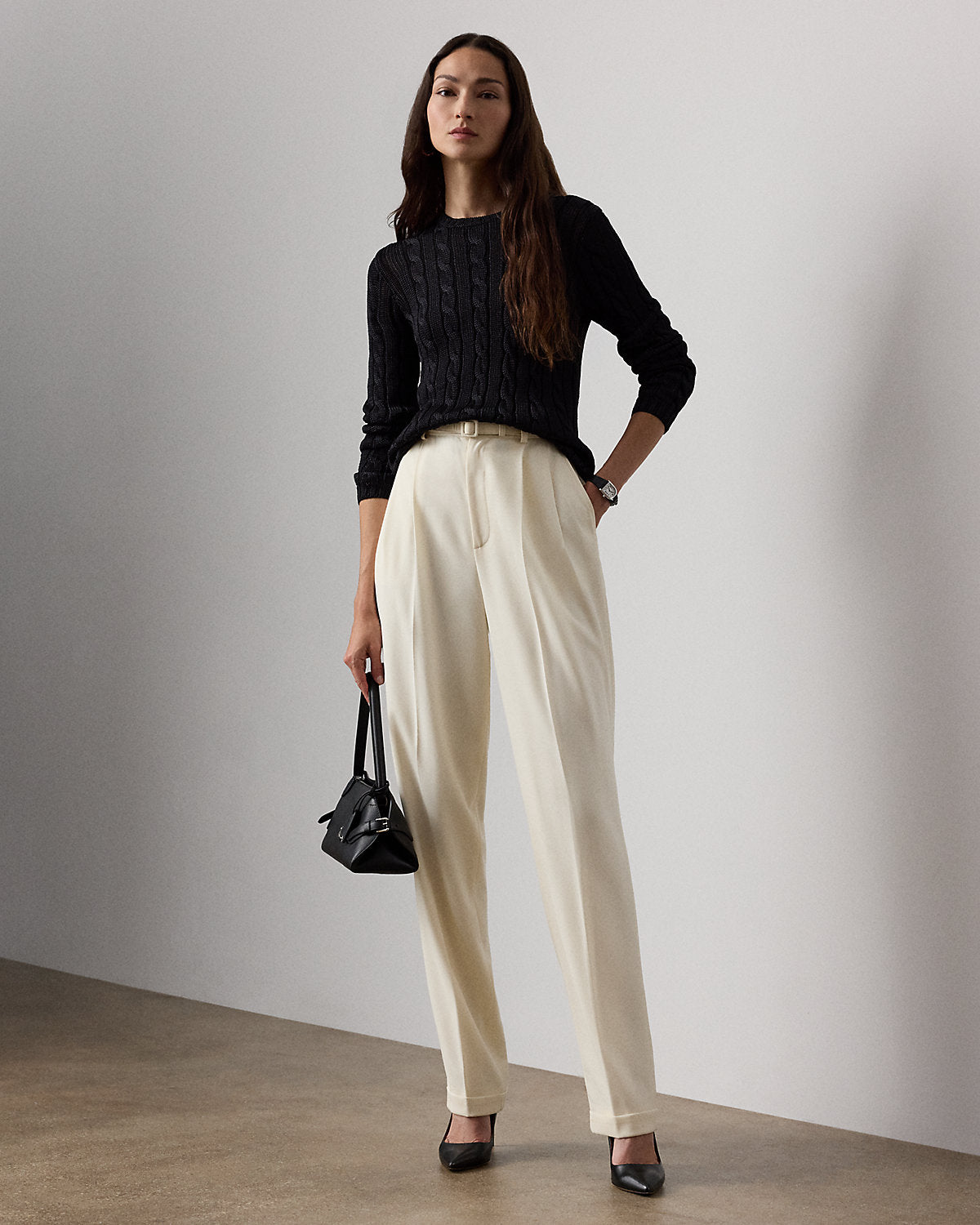 Cable-Knit Silk Crewneck Sweater