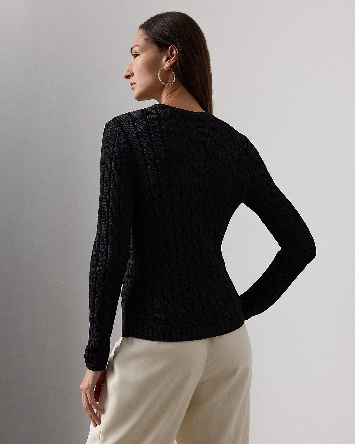 Cable-Knit Silk Crewneck Sweater