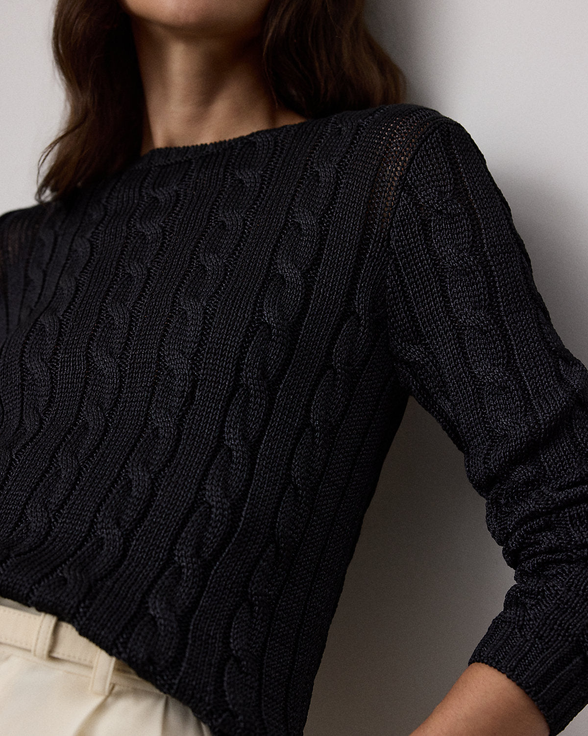 Cable-Knit Silk Crewneck Sweater