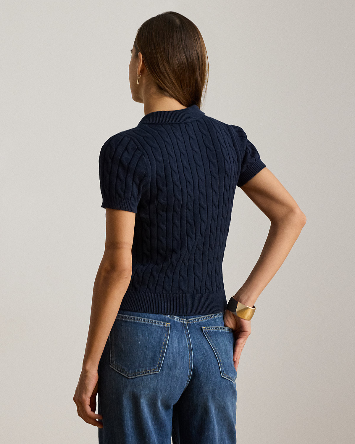 Women's Cable-Knit Cotton Polo Sweater