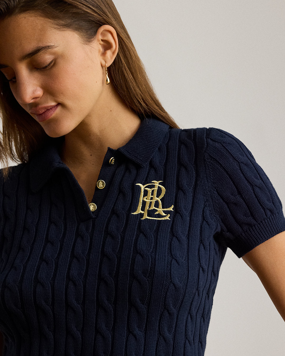 Women's Cable-Knit Cotton Polo Sweater