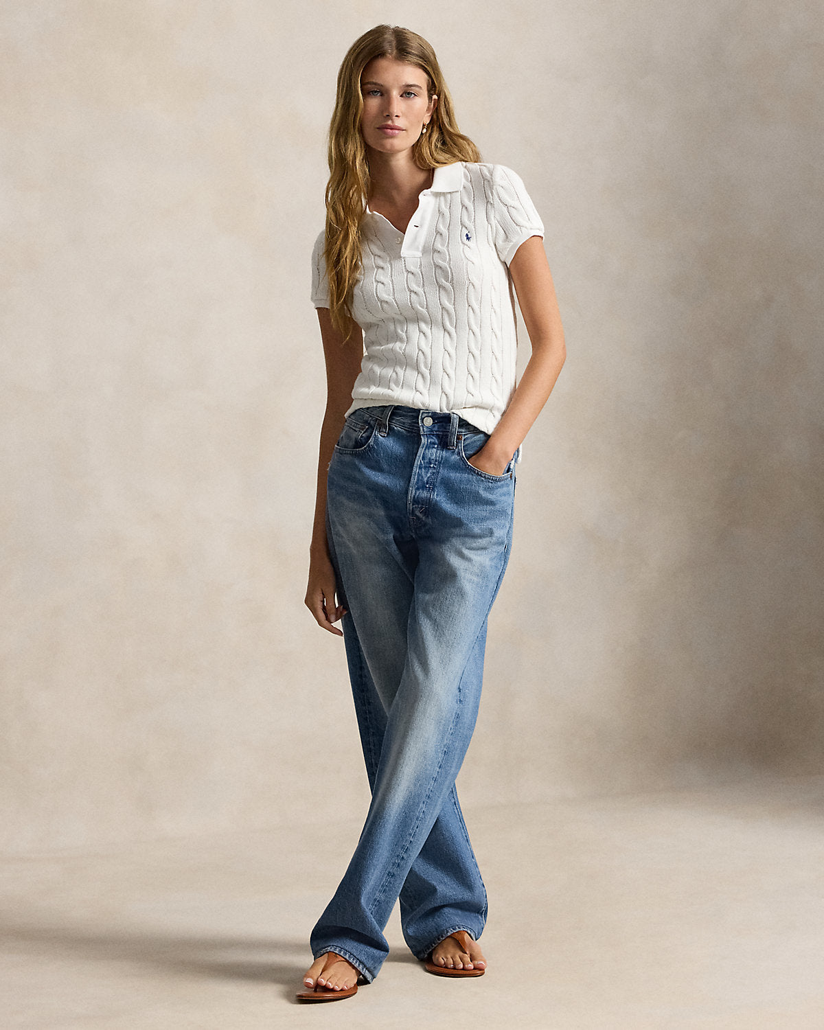 Cable-Knit Polo Shirt