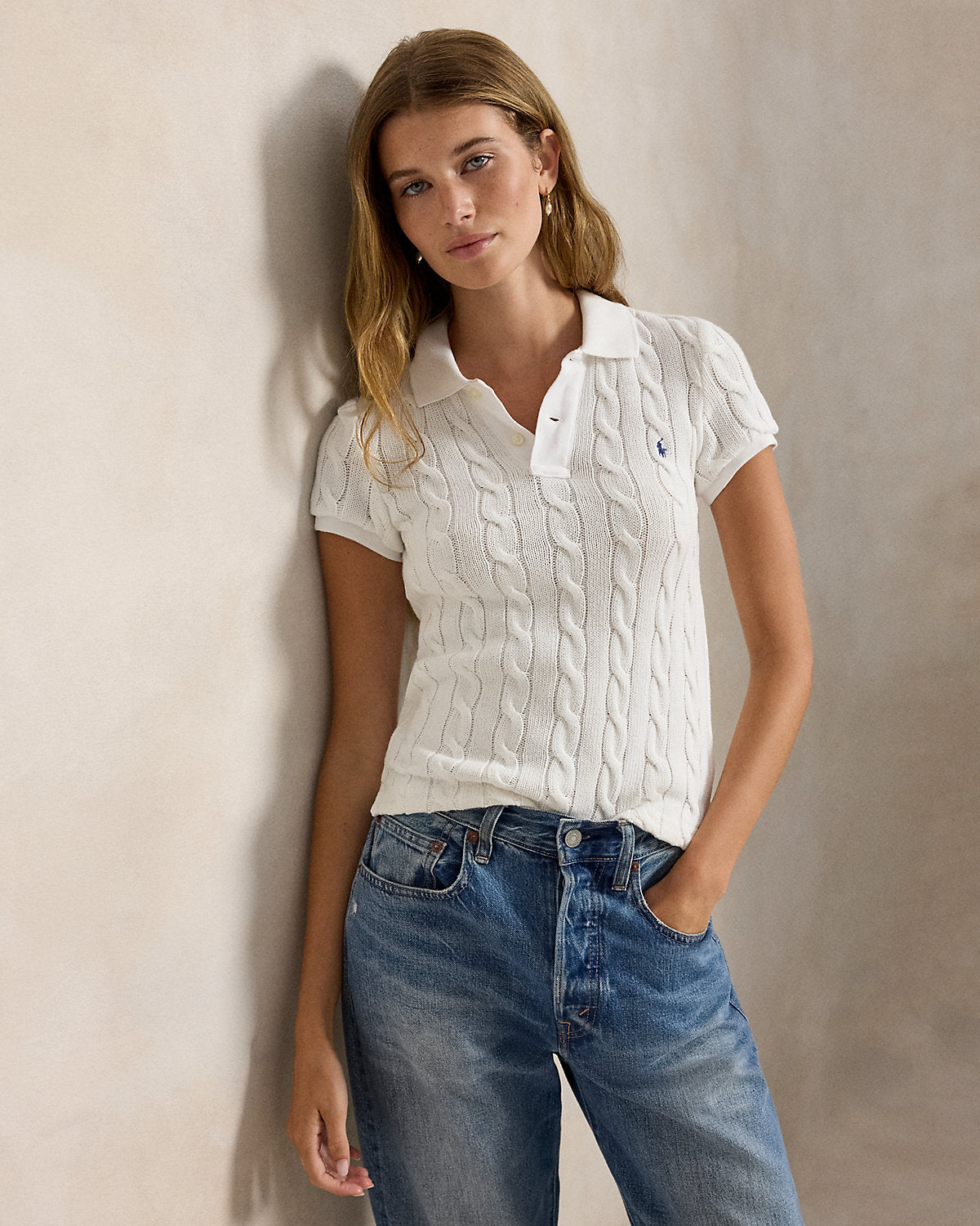 Cable-Knit Polo Shirt