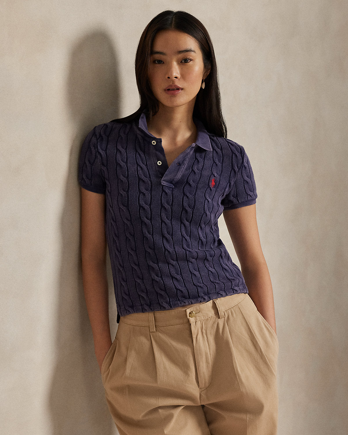 Cable-Knit Polo Shirt