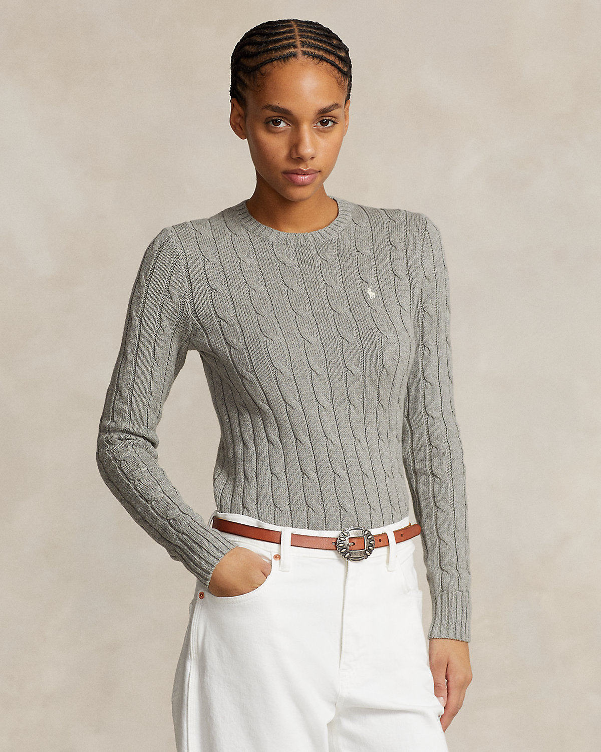 Cable-Knit Cotton Crewneck Sweater