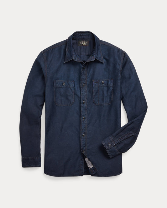 Indigo Cotton-Linen Sateen Workshirt