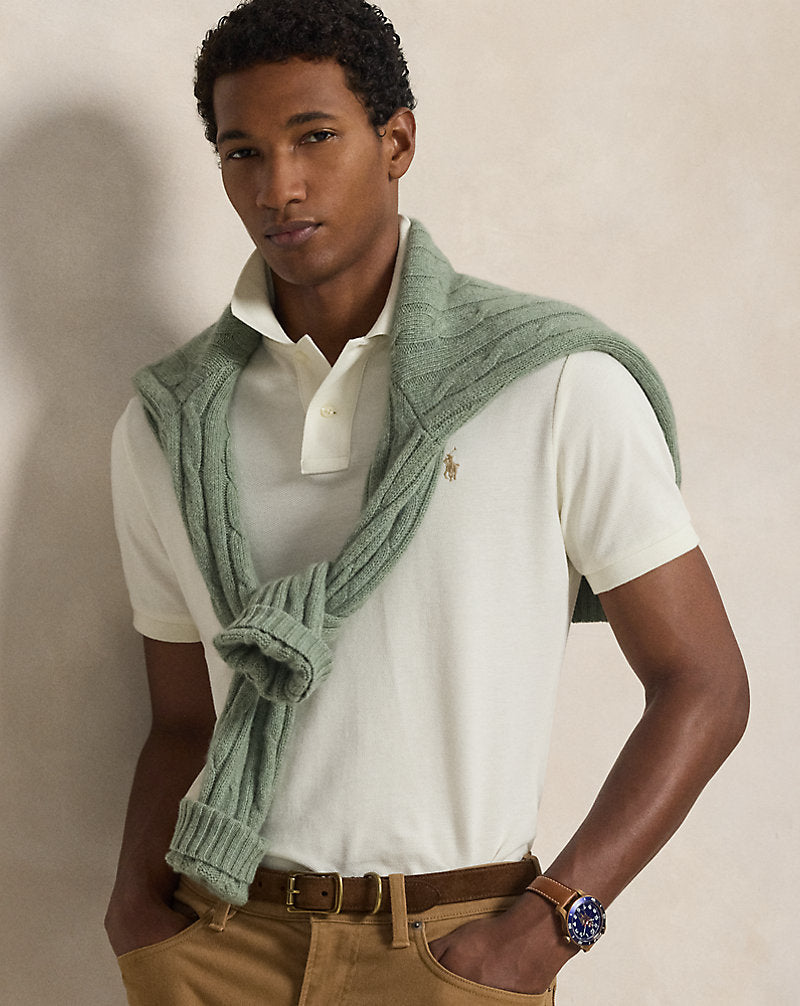 Custom Slim Fit Mesh Polo Shirt Natural-101