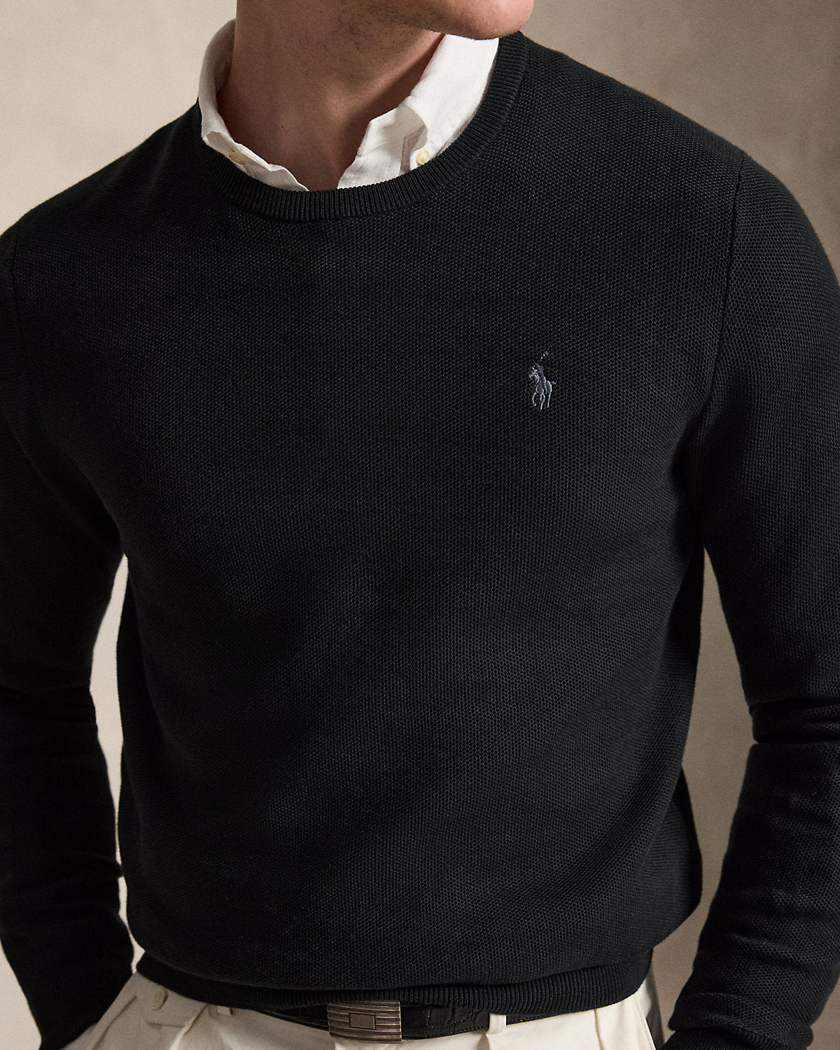 Mesh-Knit Cotton Crewneck Sweater