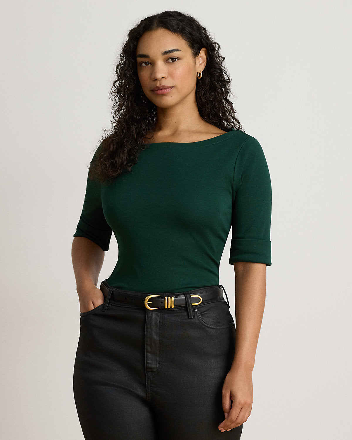 Stretch Cotton Boatneck Tee