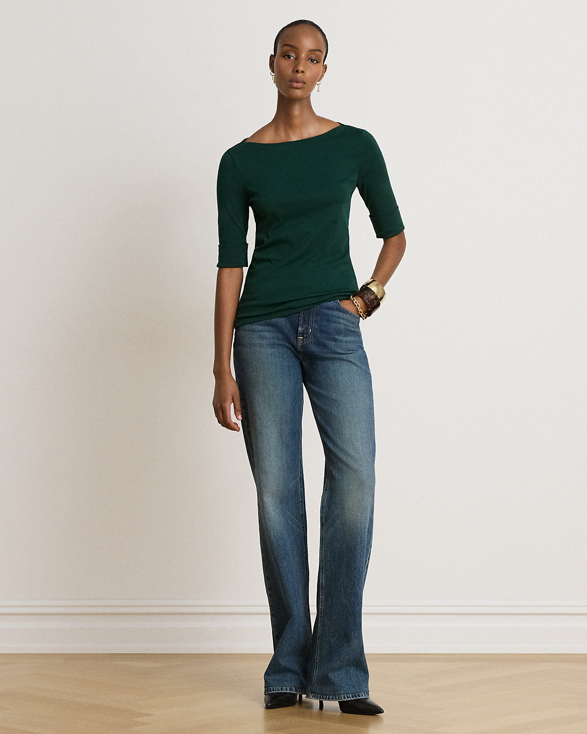 Stretch Cotton Boatneck Tee