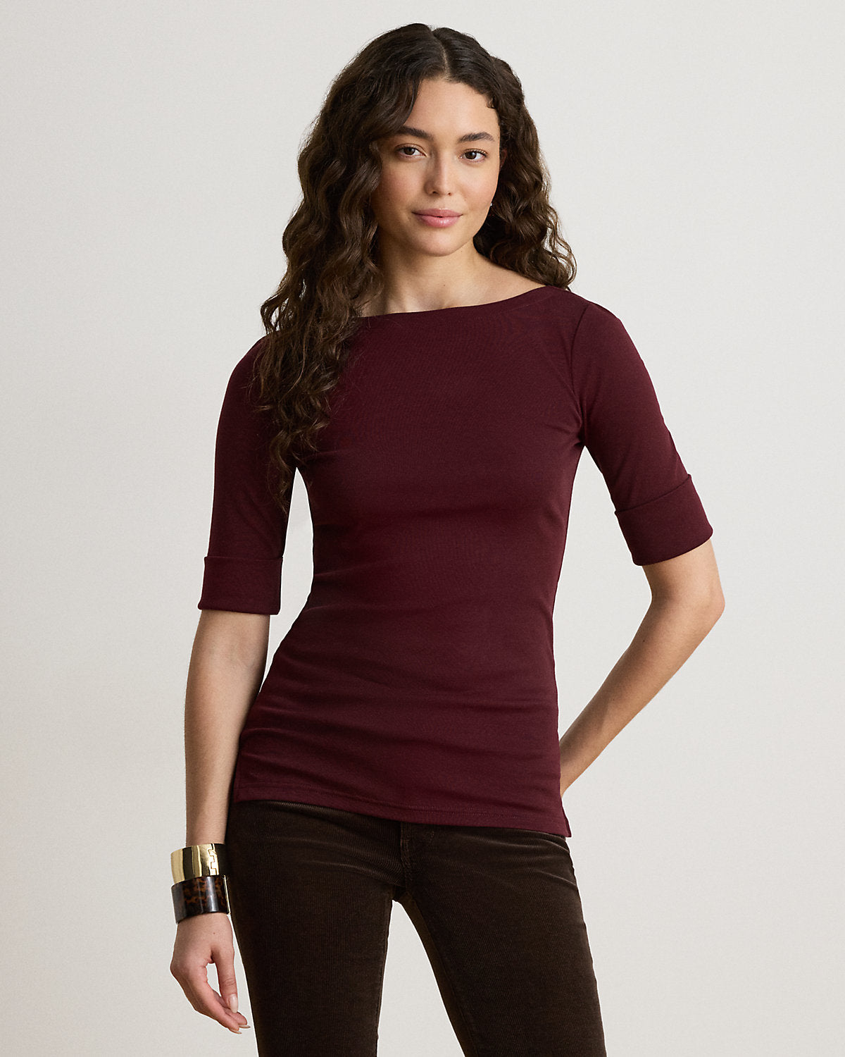 Stretch Cotton Boatneck Tee