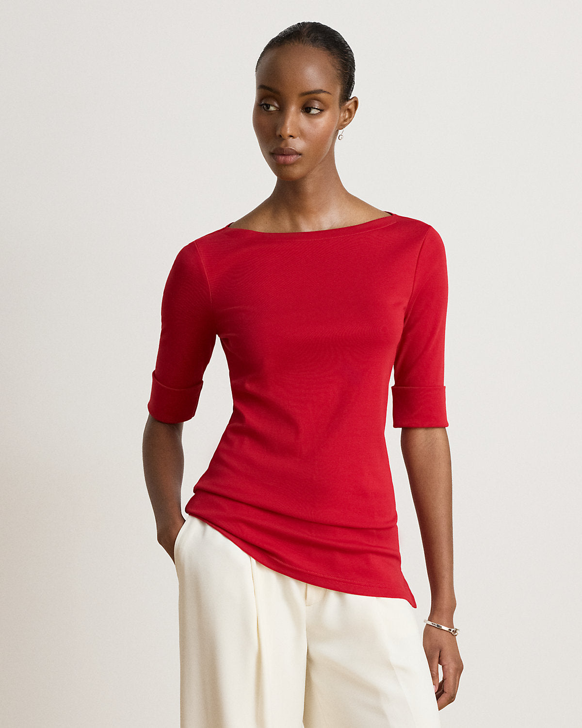Stretch Cotton Boatneck Tee