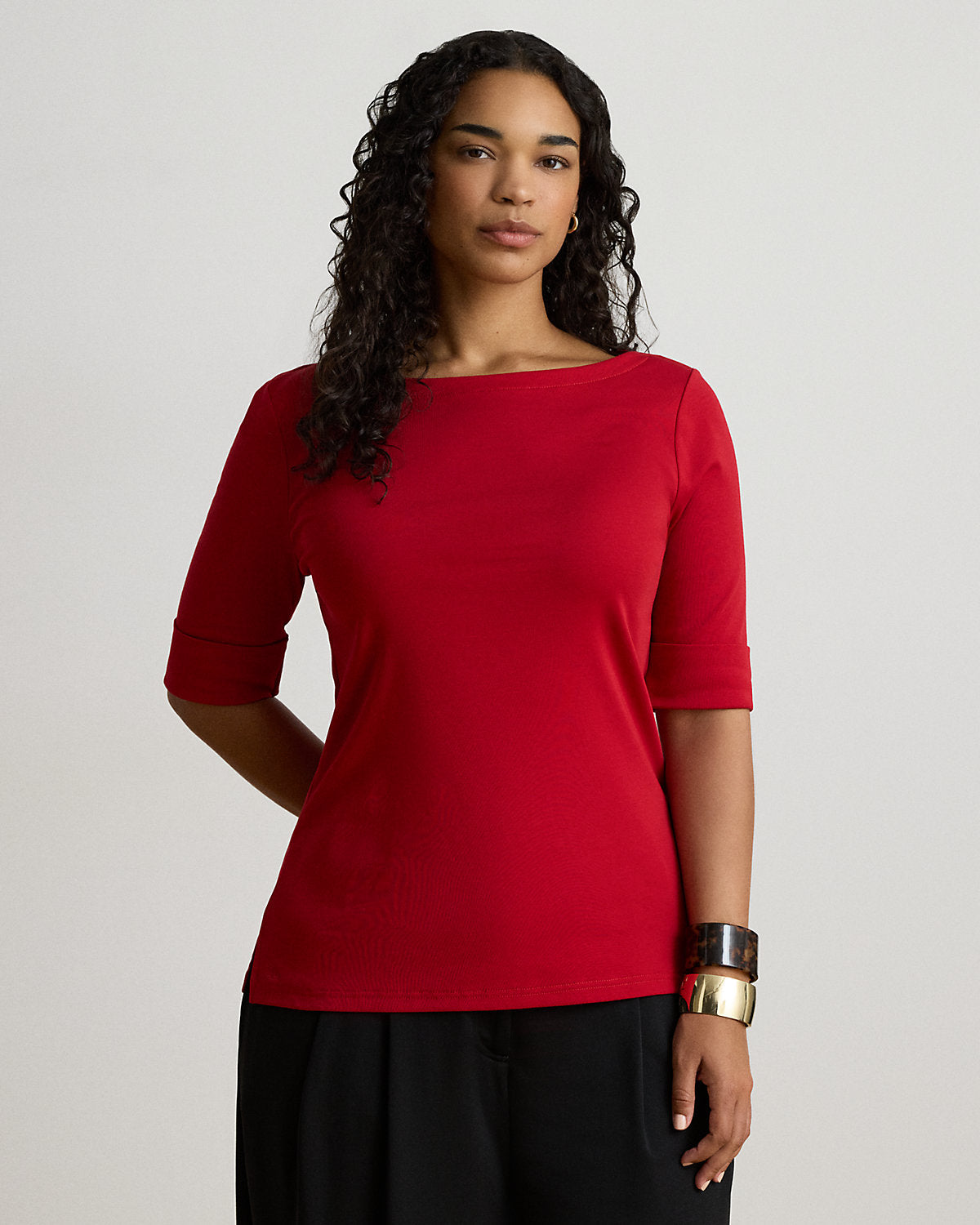 Stretch Cotton Boatneck Tee