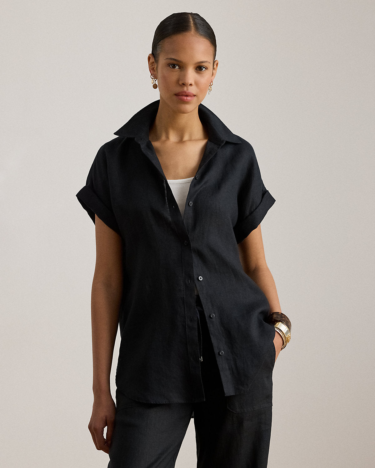 Relaxed Fit Linen Short-Sleeve Shirt