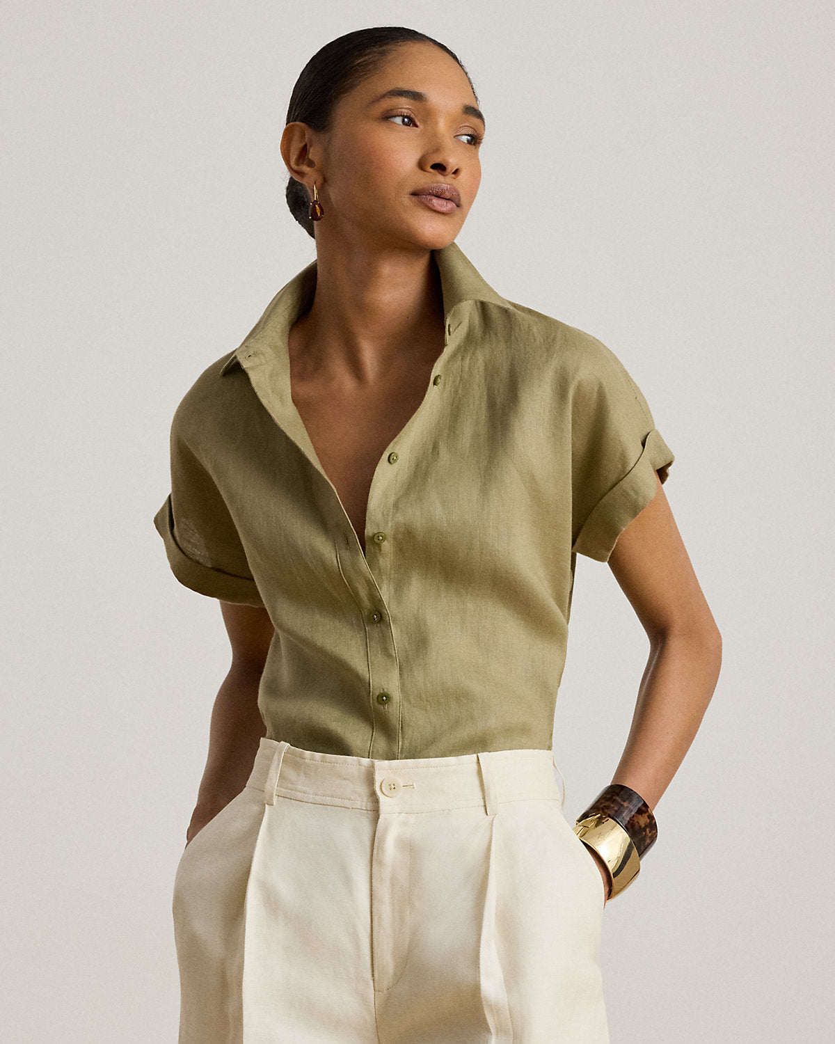 Relaxed Fit Linen Short-Sleeve Shirt