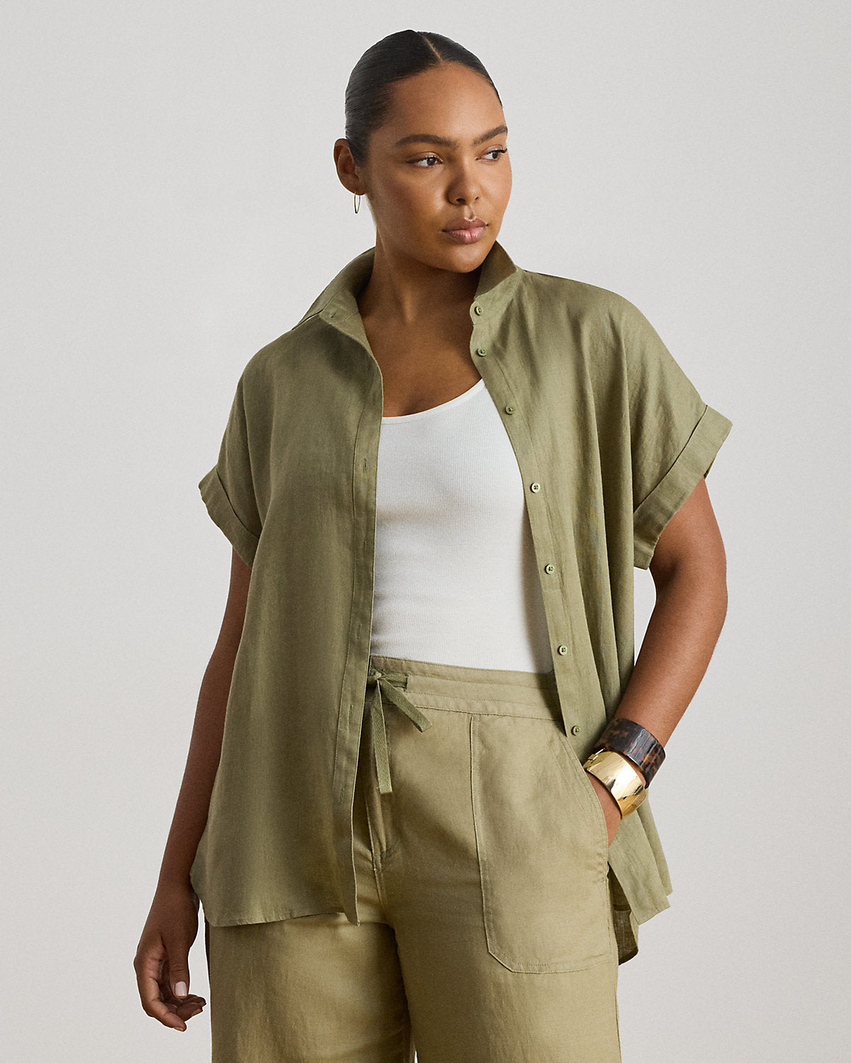 Relaxed Fit Linen Short-Sleeve Shirt