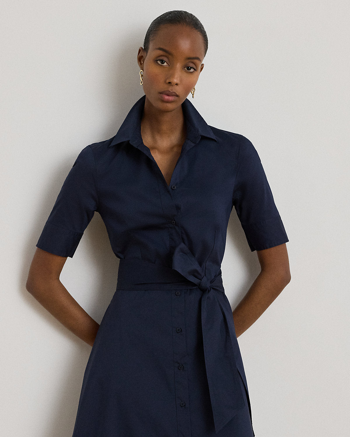 Belted Cotton-Blend Shirtdress