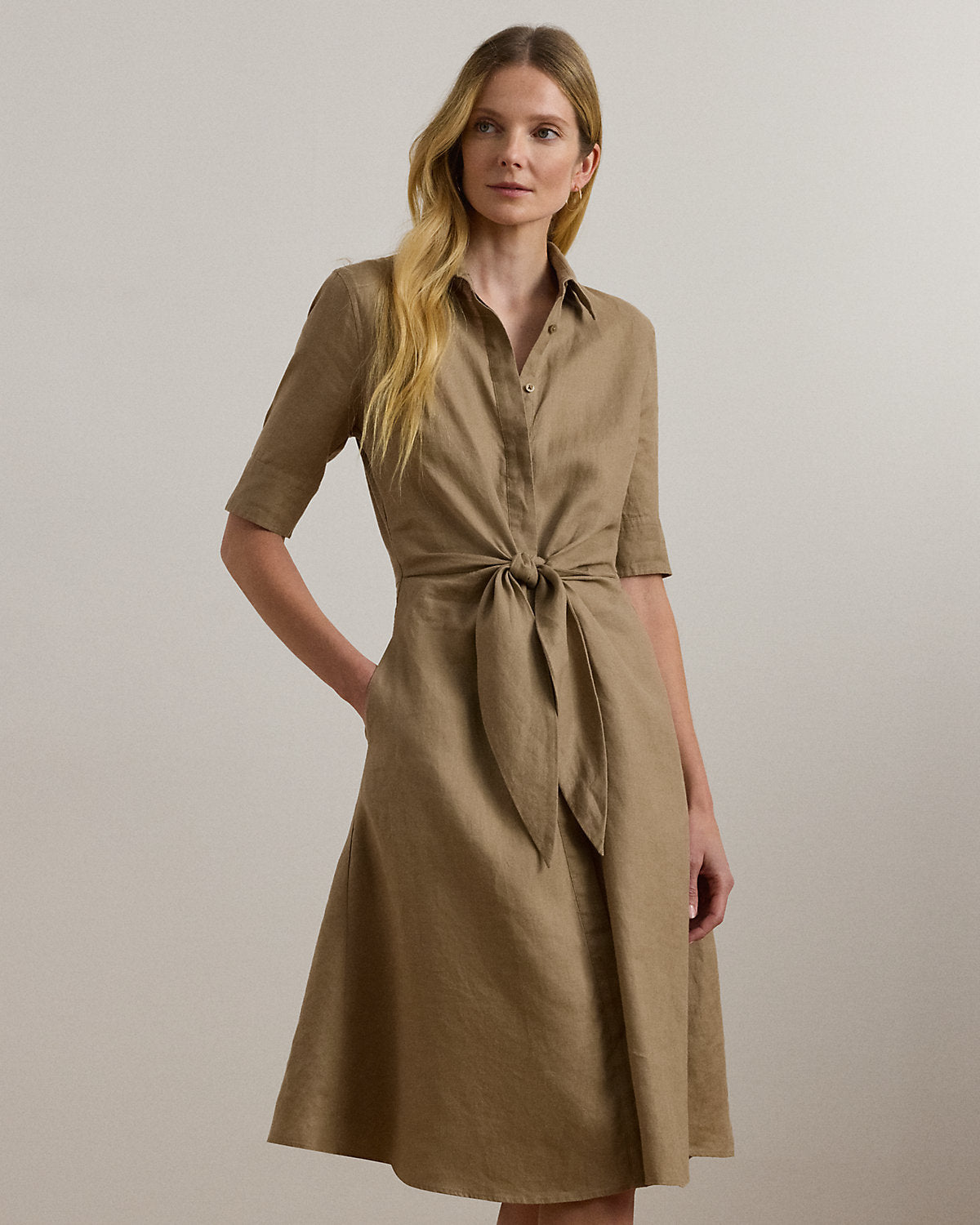 Tie-Front Linen Shirtdress