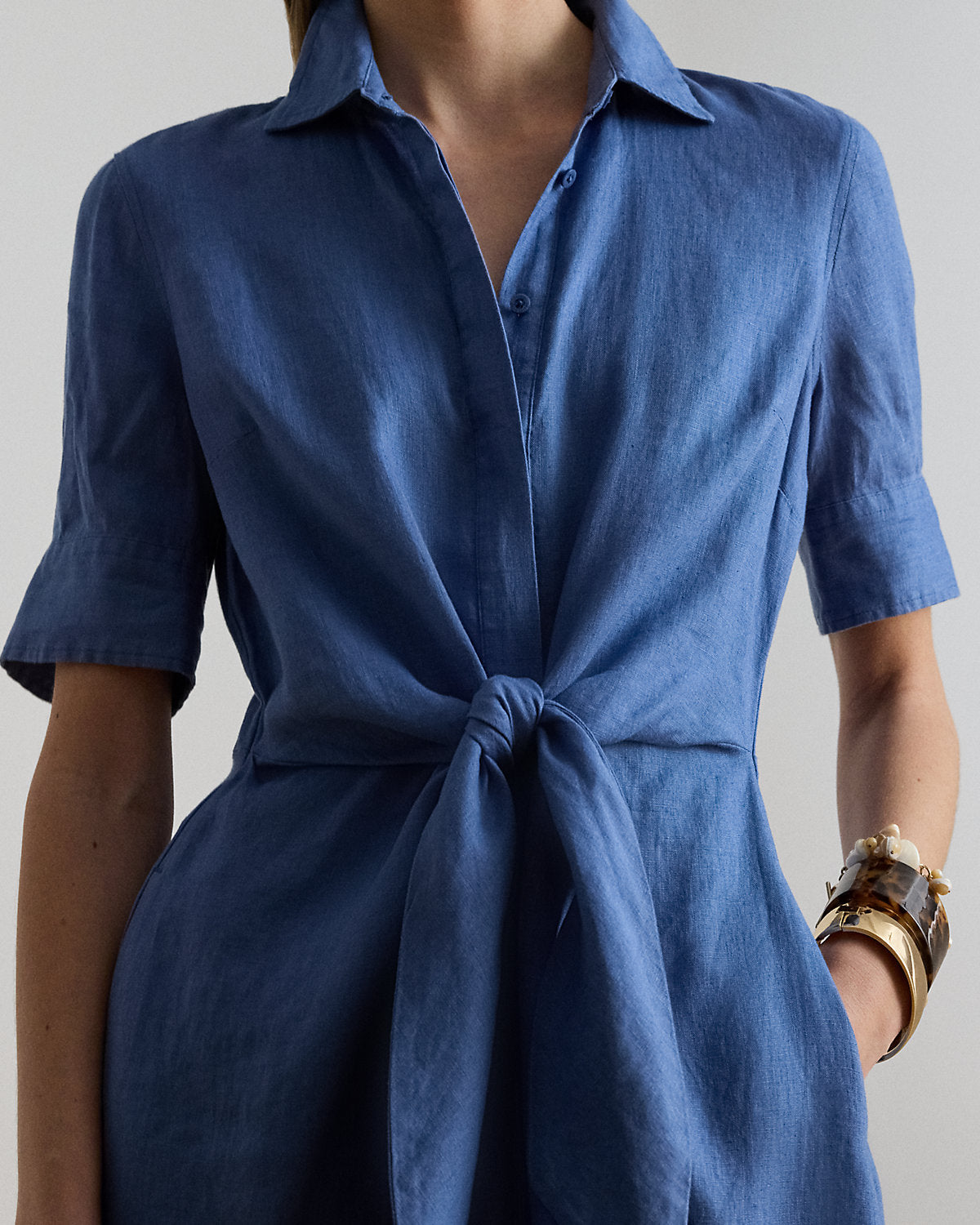 Tie-Front Linen Shirtdress