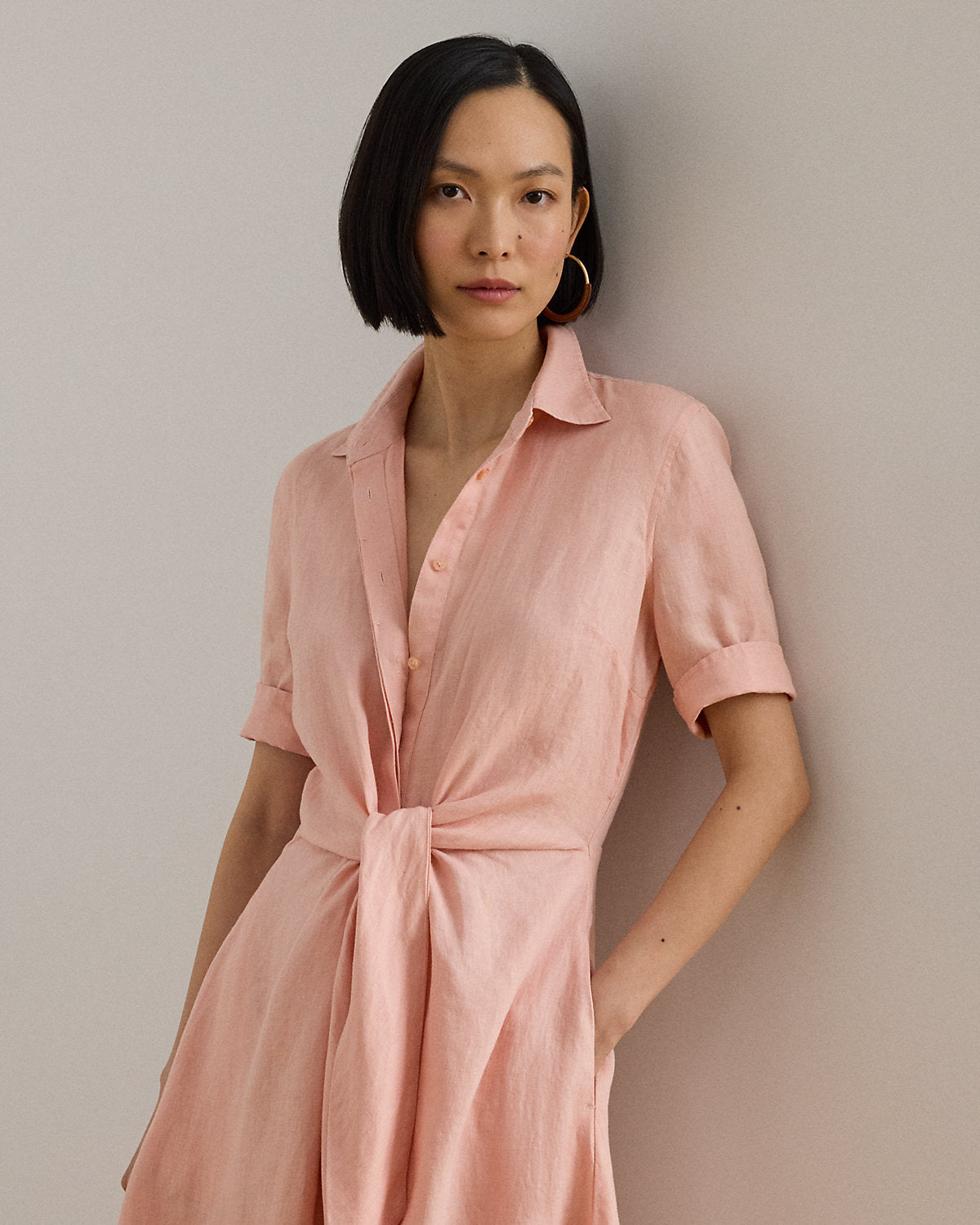 Tie-Front Linen Shirtdress