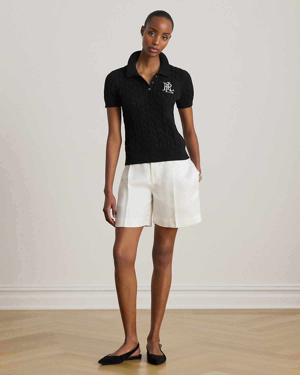 Women's Cable-Knit Cotton Polo Sweater