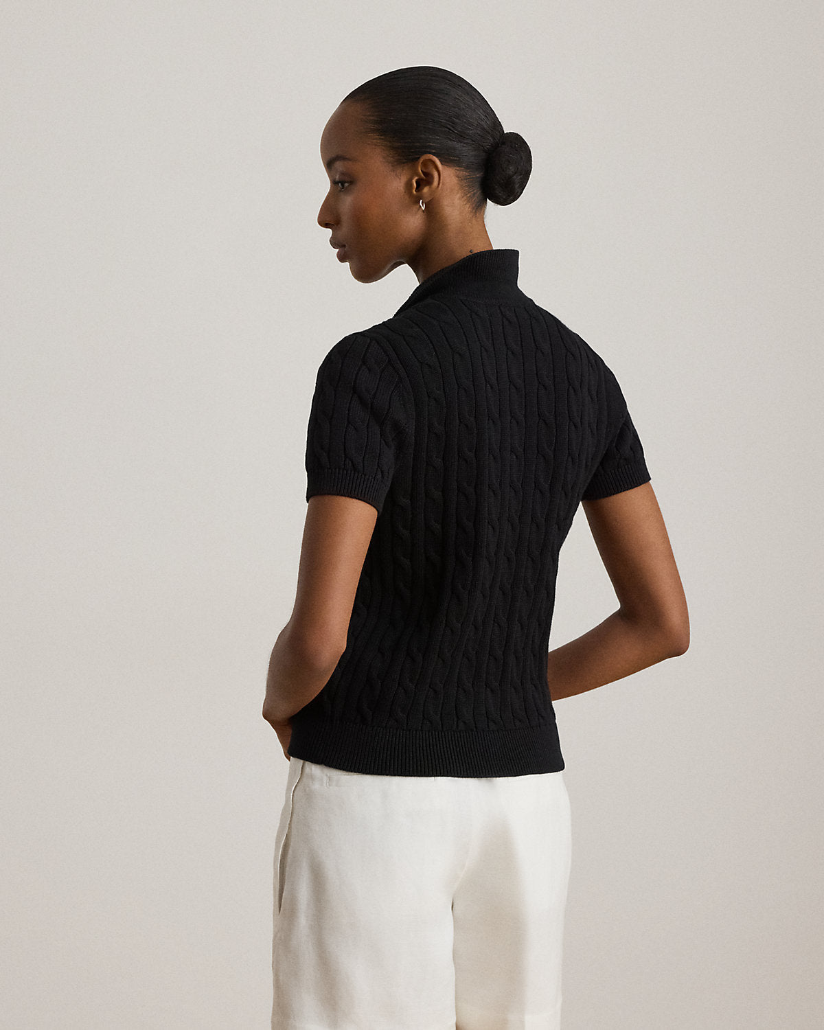 Women's Cable-Knit Cotton Polo Sweater