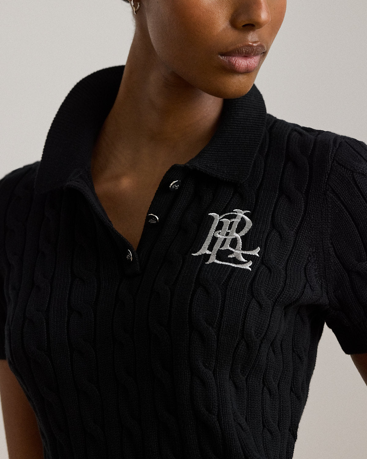 Women's Cable-Knit Cotton Polo Sweater