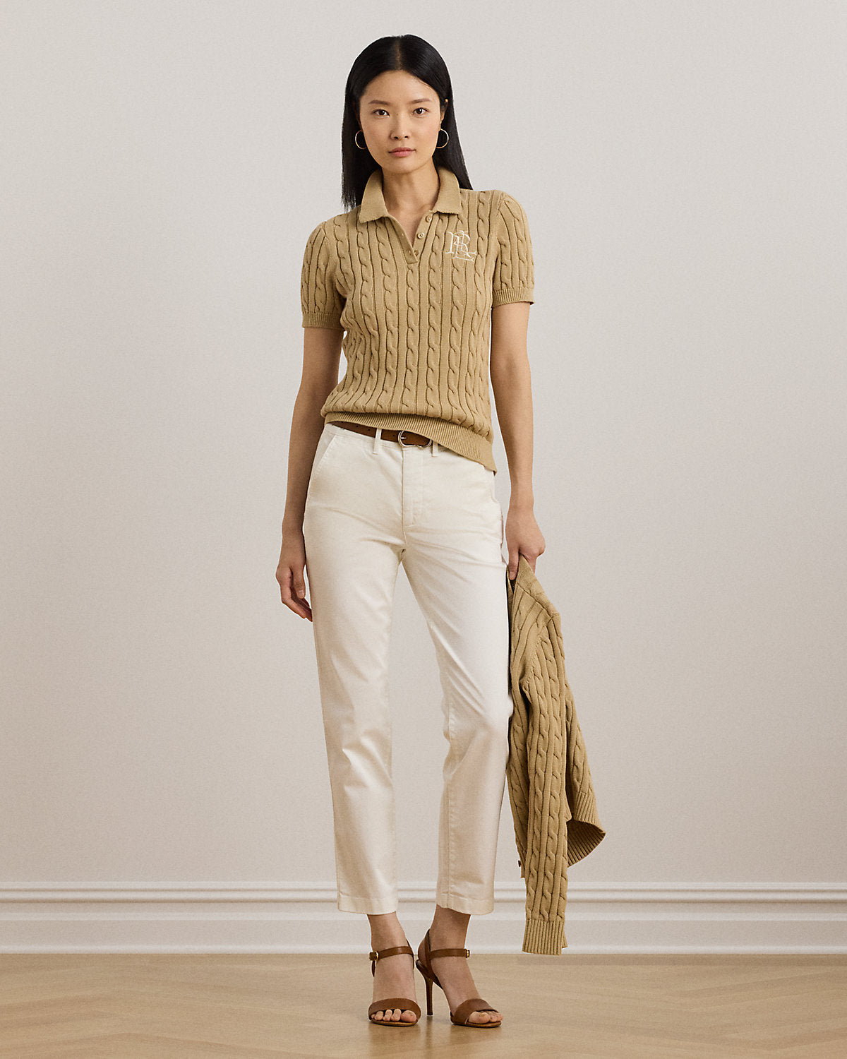 Women's Cable-Knit Cotton Polo Sweater