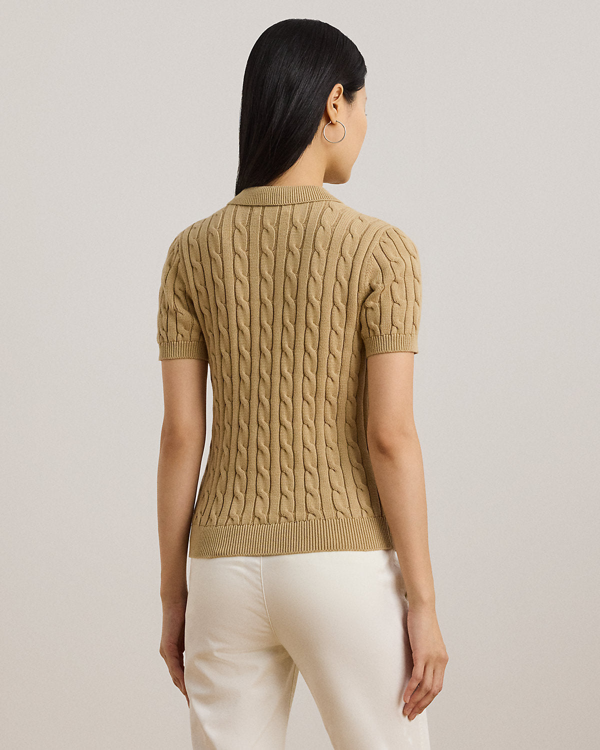 Women's Cable-Knit Cotton Polo Sweater