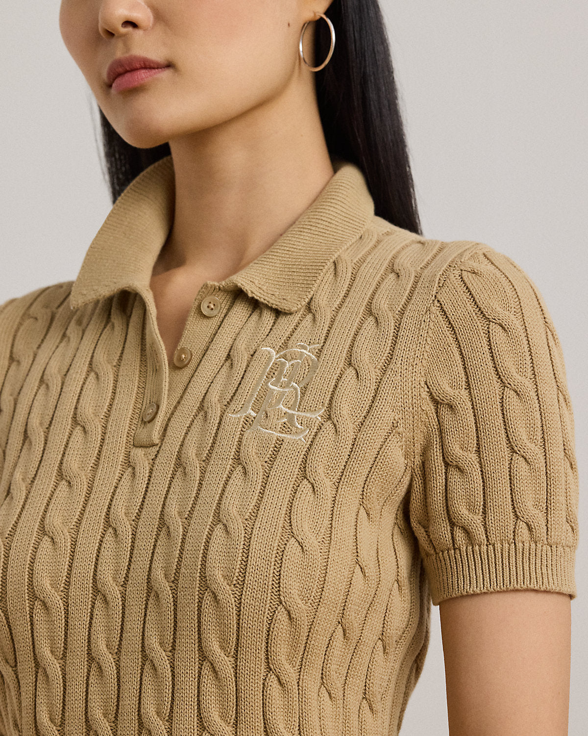 Women's Cable-Knit Cotton Polo Sweater