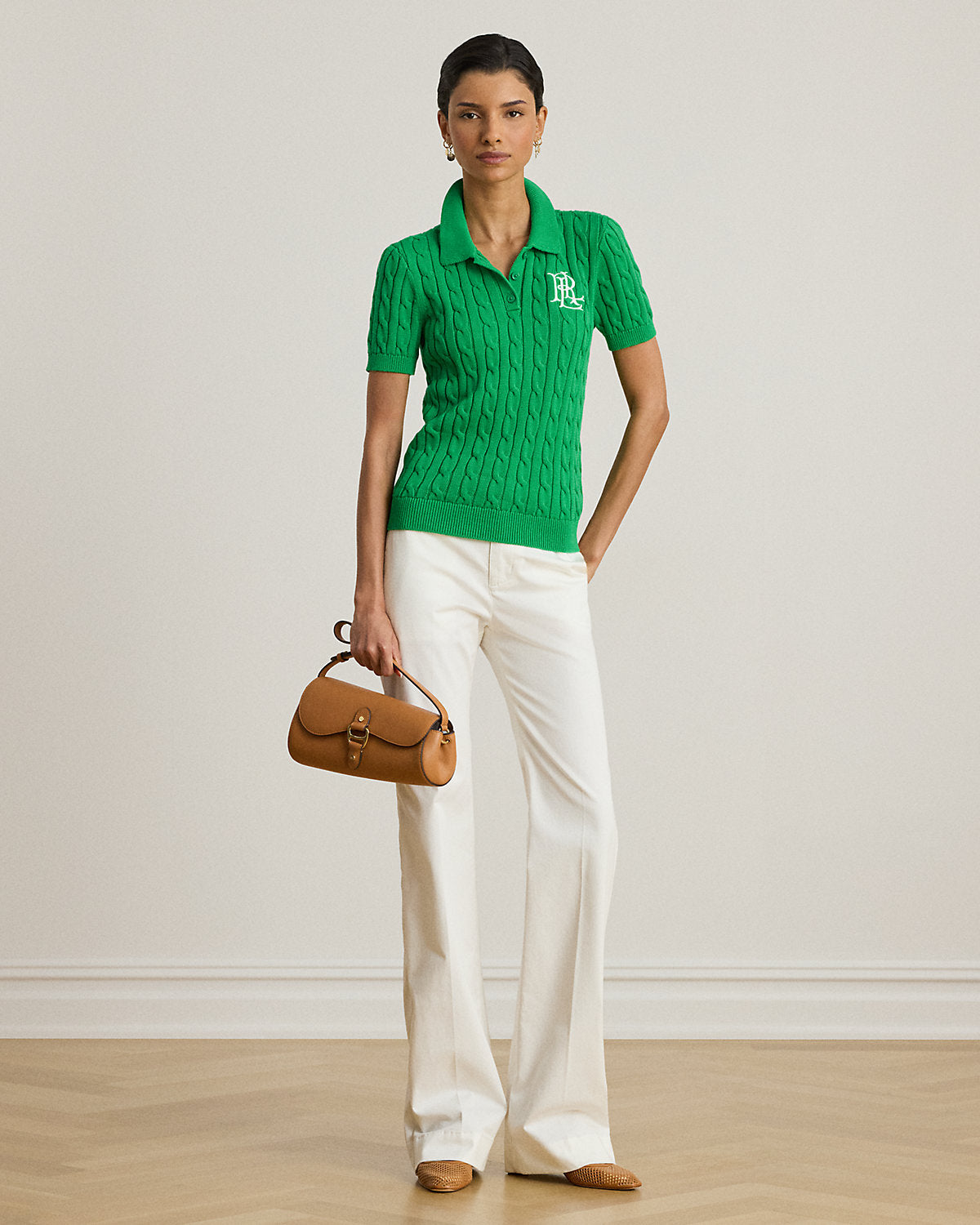 Women's Cable-Knit Cotton Polo Sweater