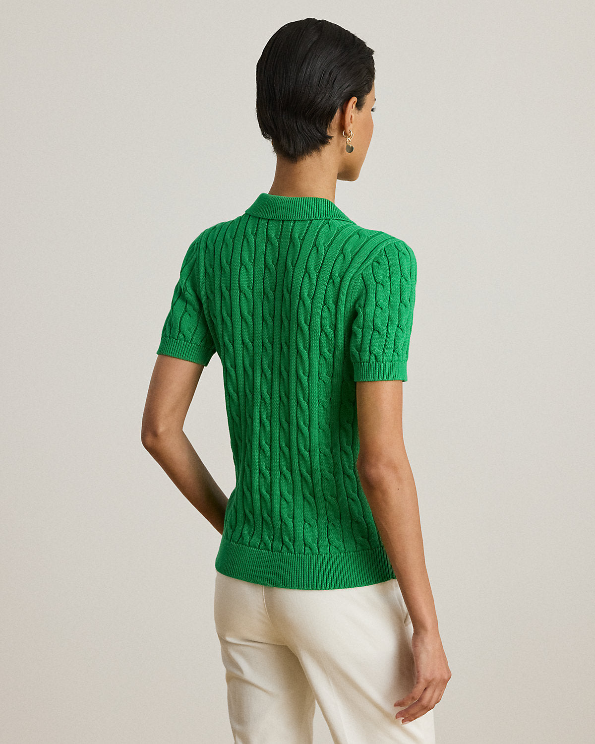 Women's Cable-Knit Cotton Polo Sweater