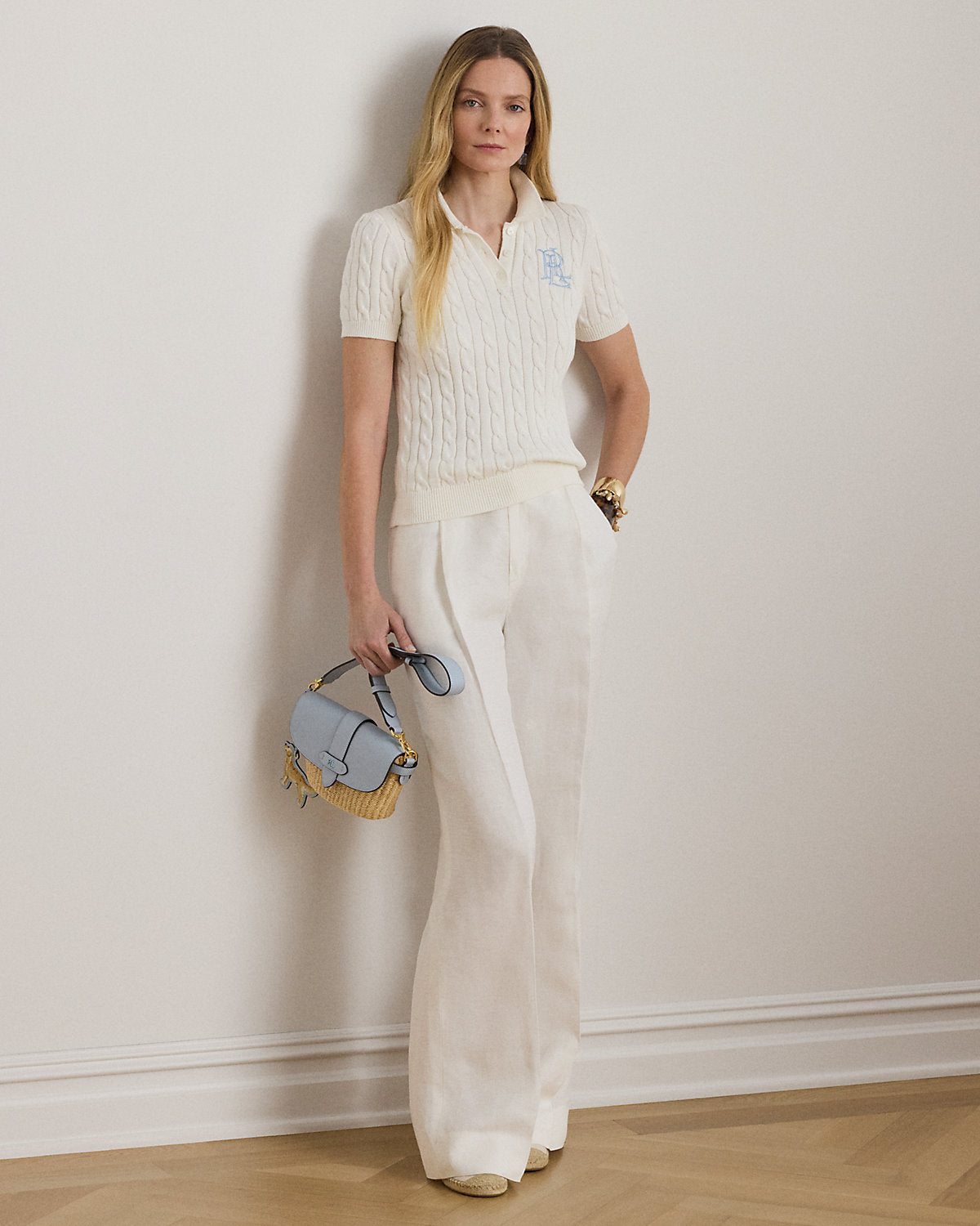 Women's Cable-Knit Cotton Polo Sweater