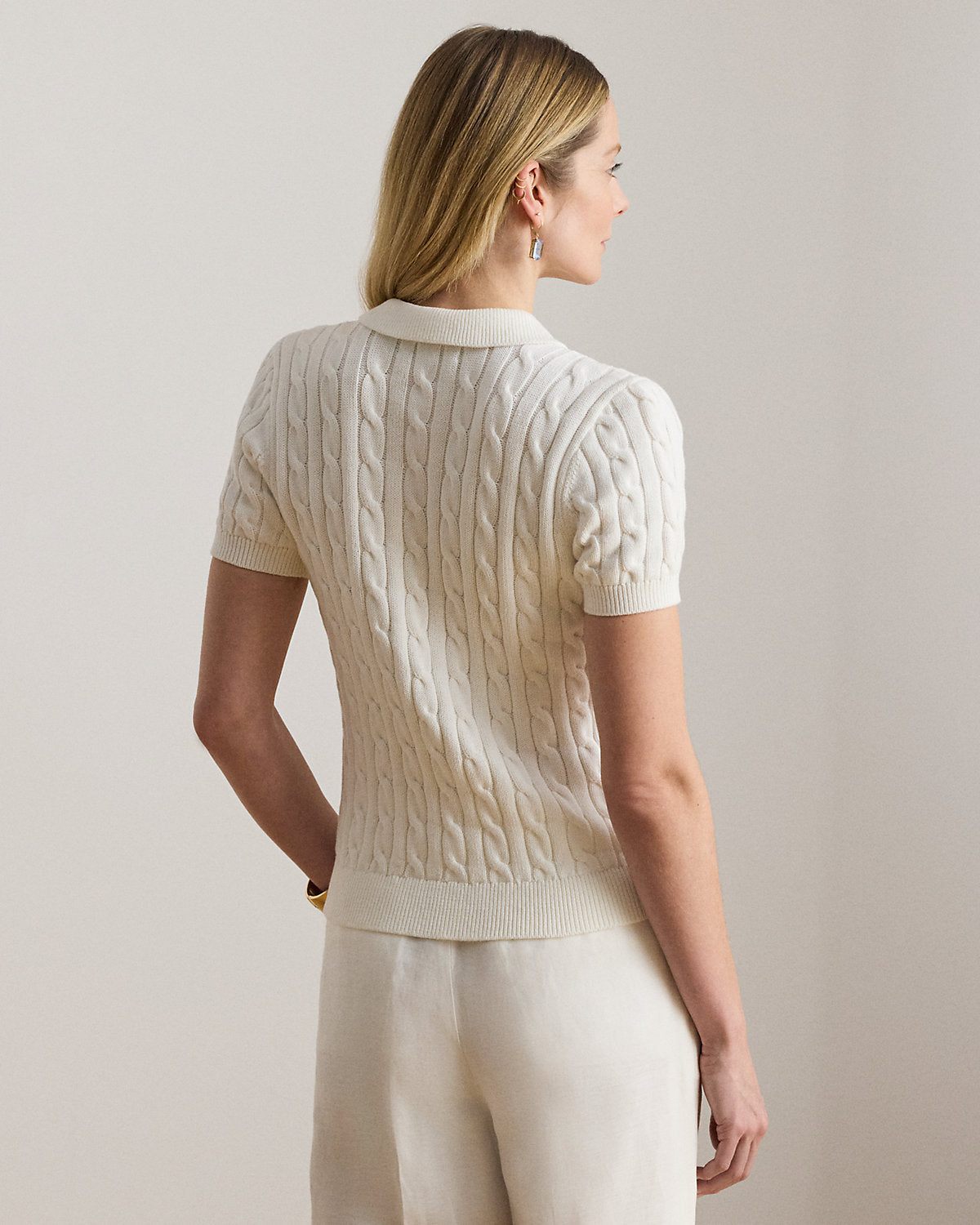 Women's Cable-Knit Cotton Polo Sweater