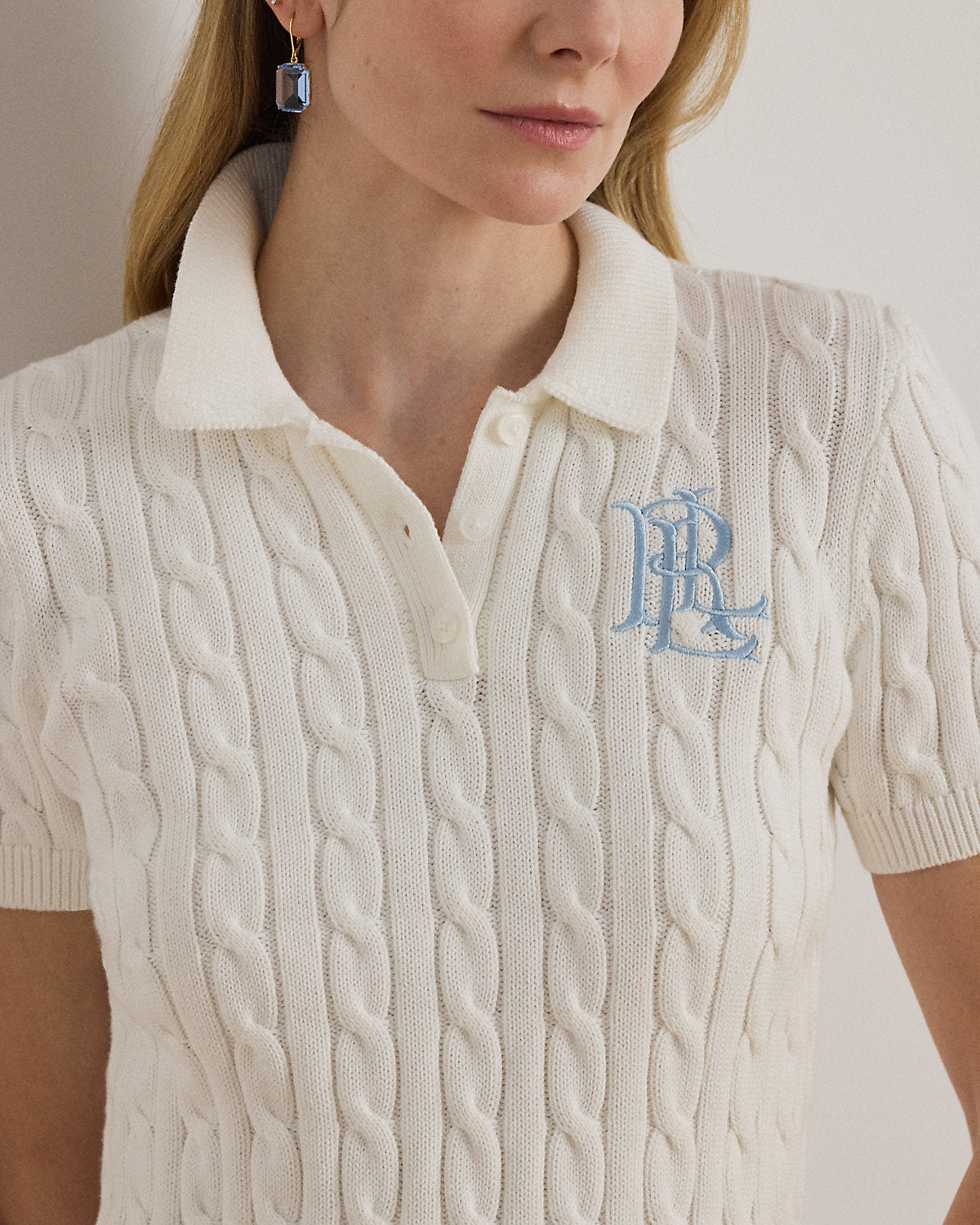 Women's Cable-Knit Cotton Polo Sweater