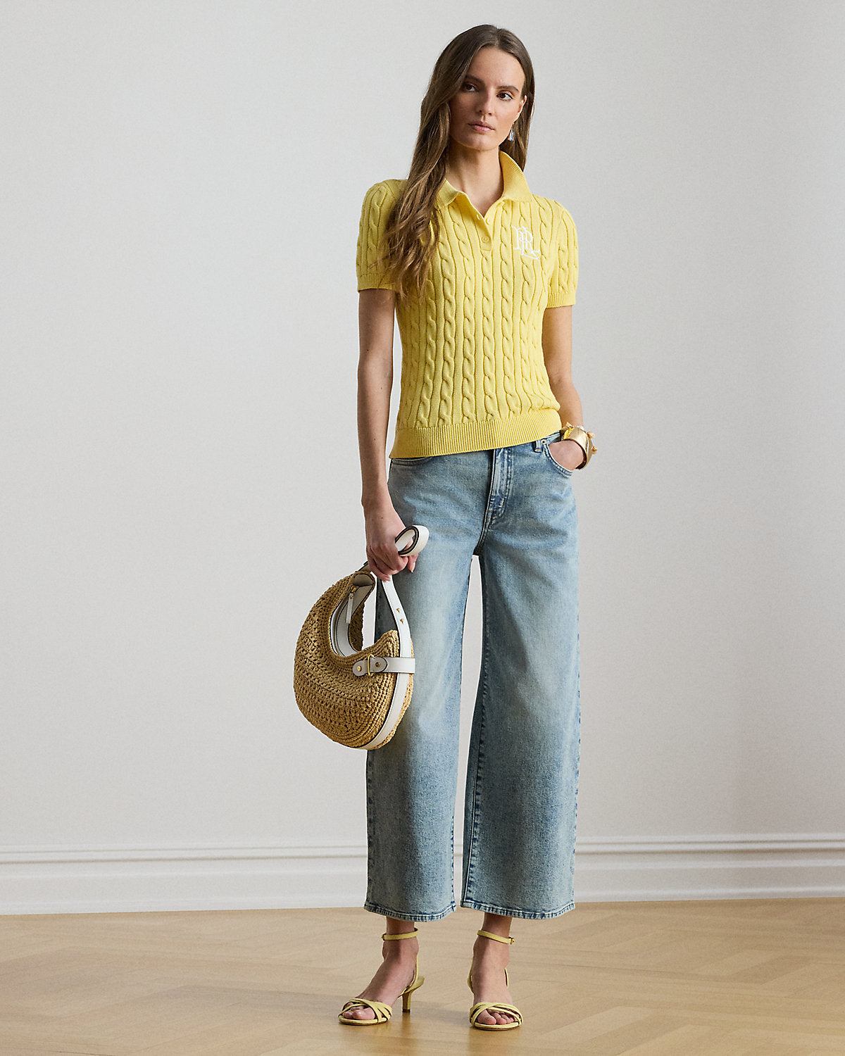 Women's Cable-Knit Cotton Polo Sweater