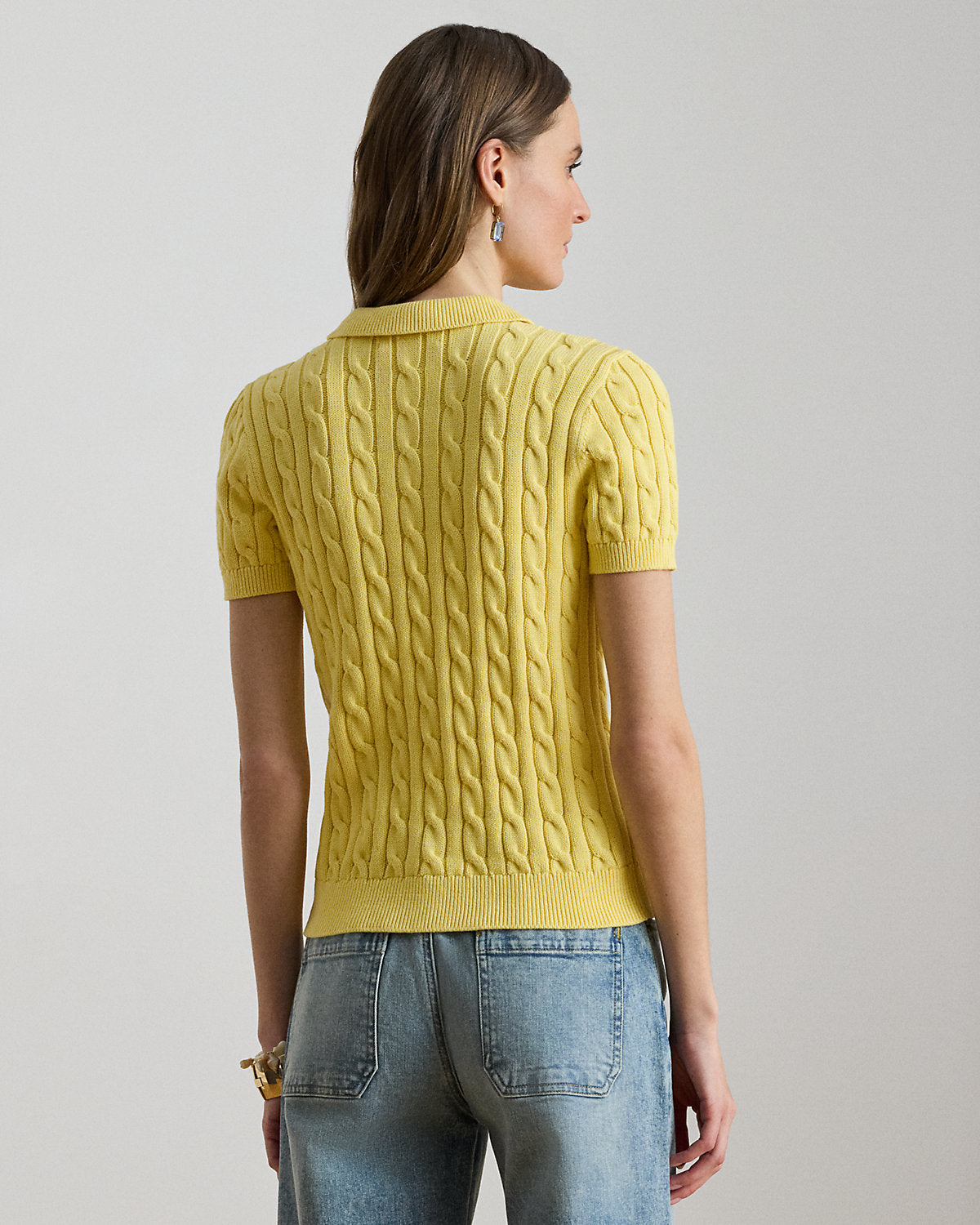 Women's Cable-Knit Cotton Polo Sweater