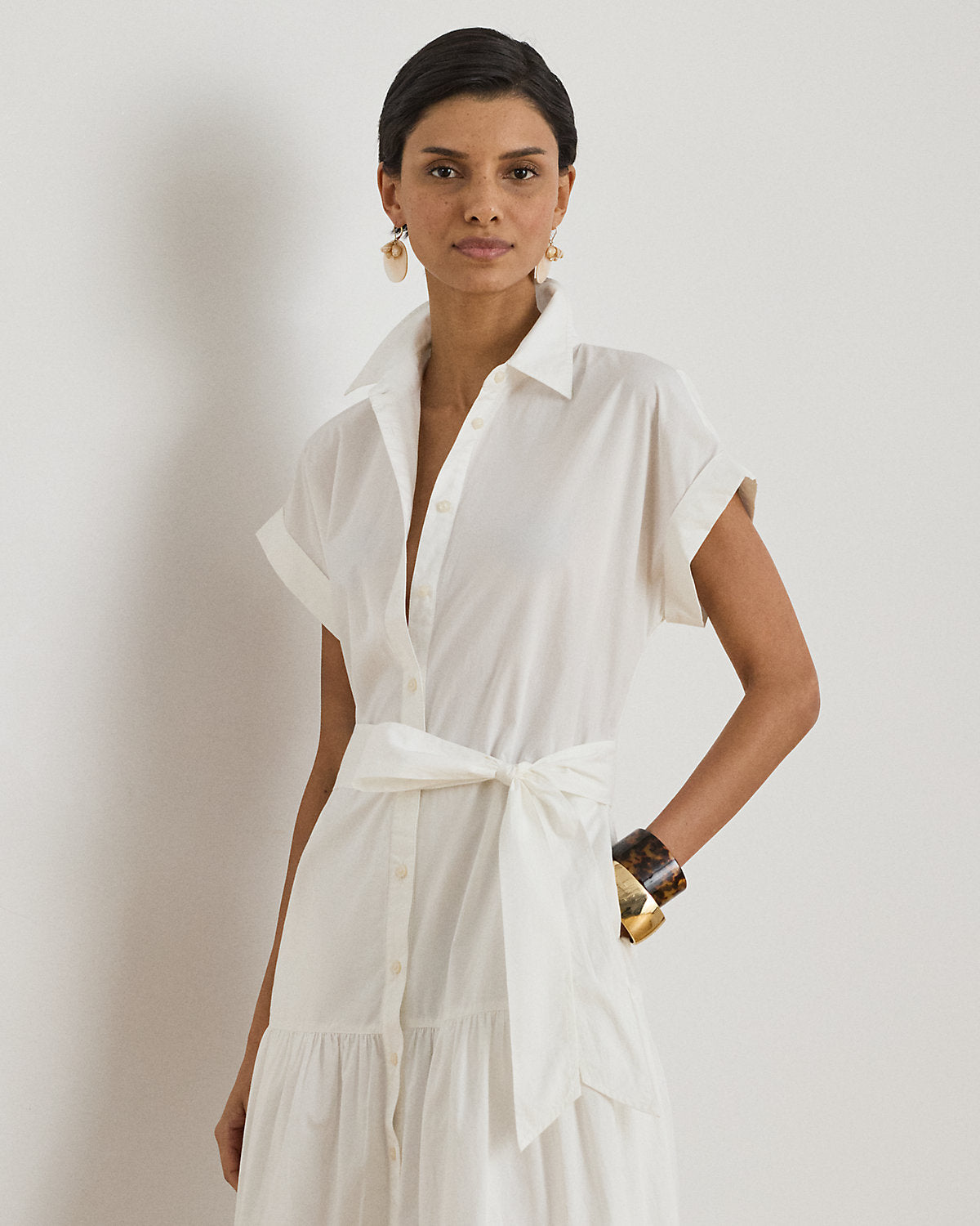Eyelet Broadcloth Tiered Shirtdress