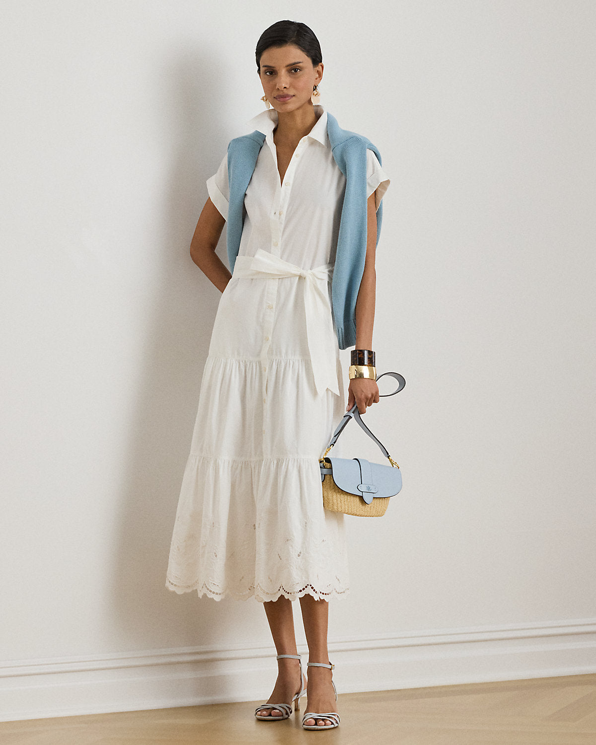 Eyelet Broadcloth Tiered Shirtdress