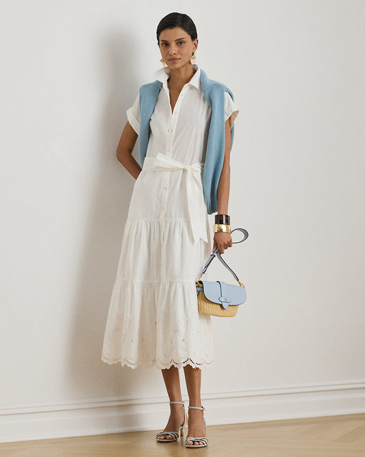 Eyelet Broadcloth Tiered Shirtdress